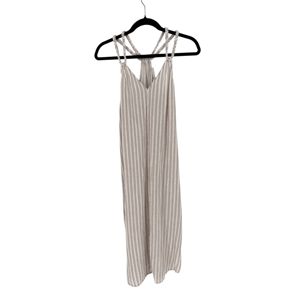 Rachel Ashwell Linen Blend S, Striped Braided Racerback Midi Dress Boho Beach